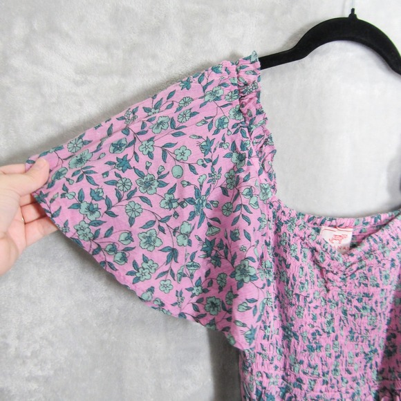 Banjanan Midi Dress XS Pink Floral Print Smocked Ruffle Sleeve Camilla Cotton - Picture 5 of 14